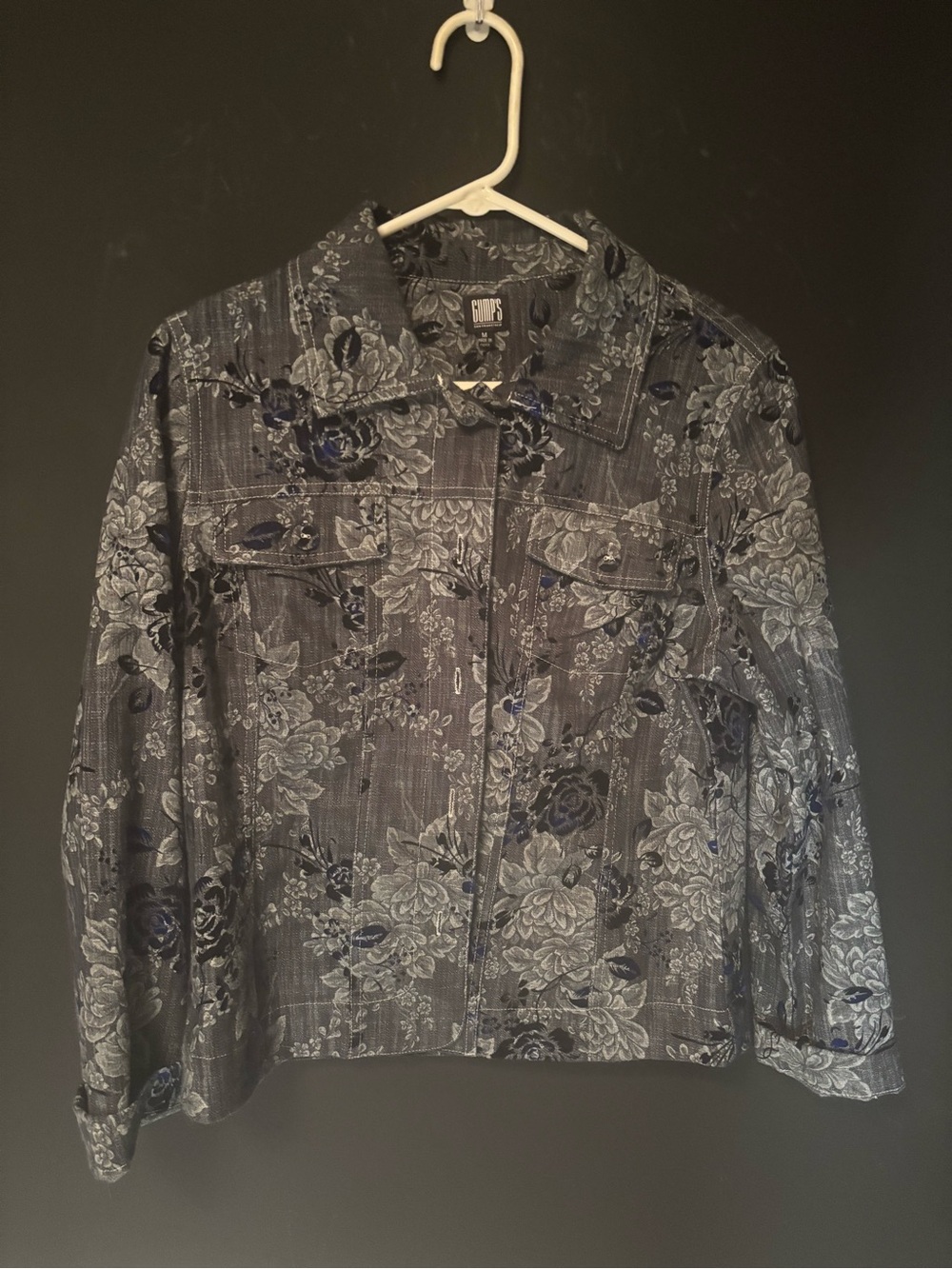 Gump’s San Francisco Floral Print Navy Denim Jacket-Medium-Like New